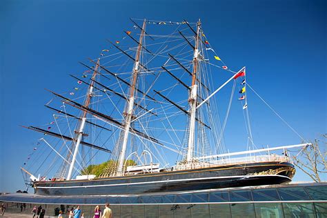 View of the Cutty Sark after restoration, Greenwich, London, England ...