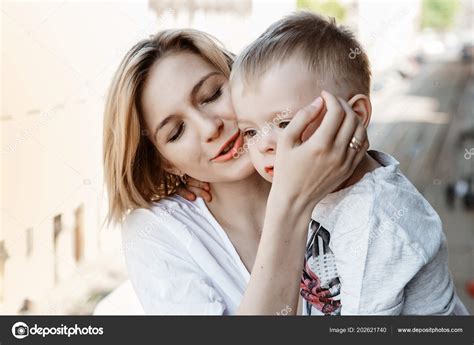 Mom Hugs Her Baby Boy His Mother Woman Her Son — Stock Photo © Bilyk_I ...