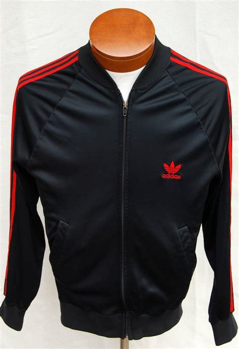 Vintage 80s Adidas Trefoil Track Jacket Black Red 3 Stripes S