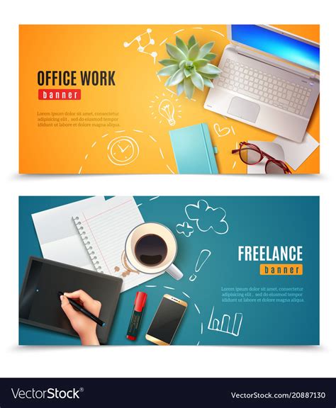 3d office objects banners Royalty Free Vector Image