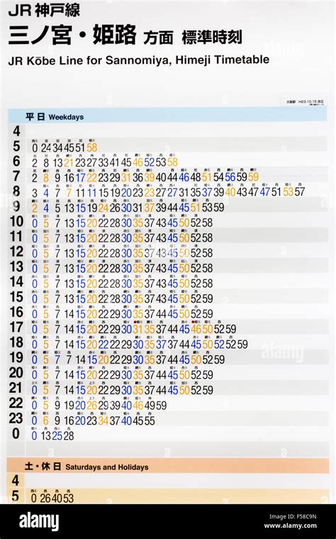 Japan, Osaka, Osaka Station City. Japanese railway timetable for Stock ...