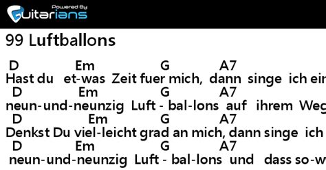 Nena - 99 Luftballons 結他譜 Chord譜 吉他譜 | Guitarians.com