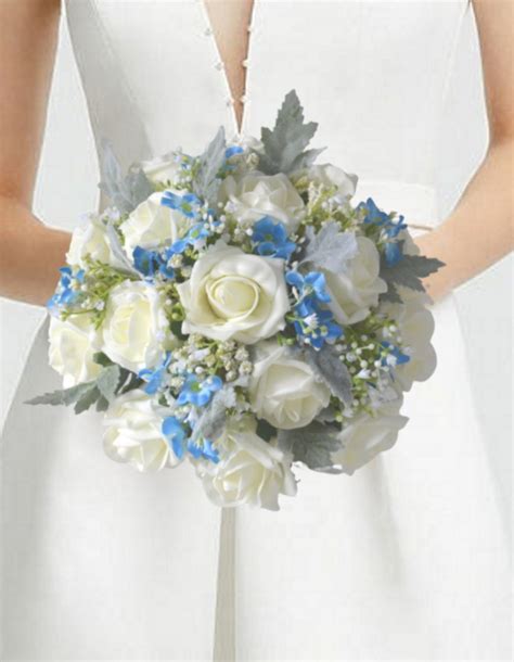 Wedding Bouquets of Forget me Nots & Roses - Artificial Flowers