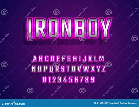 Retro Metallic 80s Font Style. Vector Alphabet with Silver Purple Chrome Effect Template for ...