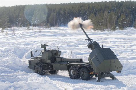 A Swedish Archer Artillery System live firing at Exercise Winter Sun in ...