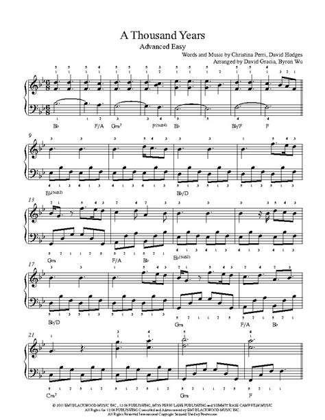 A Thousand Years by Christina Perri Piano Sheet Music | Advanced Level | Piano sheet music ...