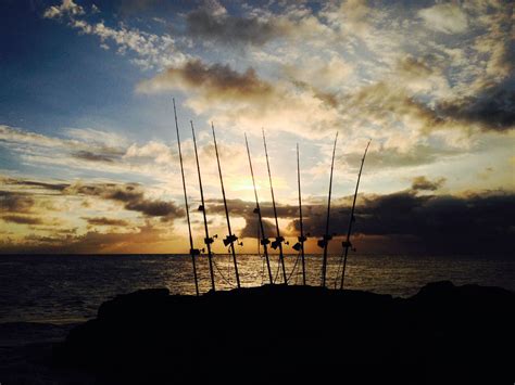 Ulua poles with the sun going down .. Fishing Hook Knots, Sunrise ...