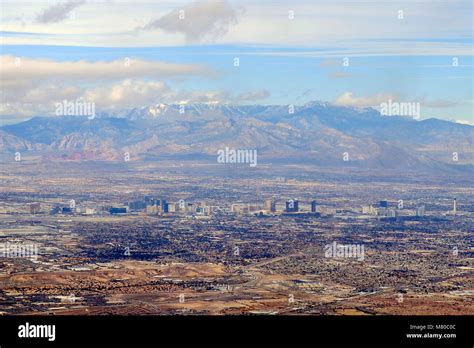 Aerial view of the Las Vegas Strip with Mount Charleston in the ...