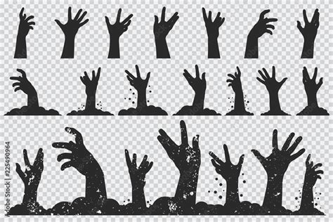 Zombie hands black silhouette. Vector Halloween icons set isolated on a transparent background ...