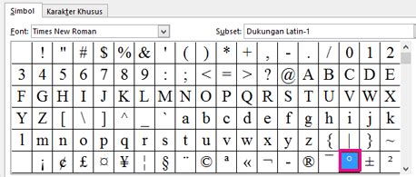 Simbol derajat menit detik di Excel