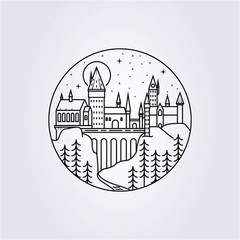 line art hogwarts castle illustration vector icon logo print apparel t ...