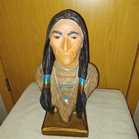 NATIVE AMERICAN INDIAN Chief Bust Statue Ceramic Vintage Hand Painted,Yozie Mold $49.95 - PicClick