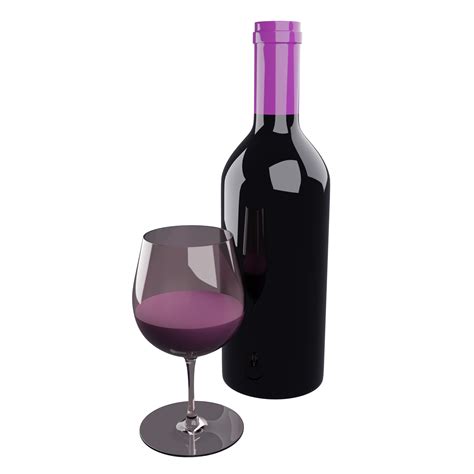 3D rendering grape wine bottle and glass on transparent background ...