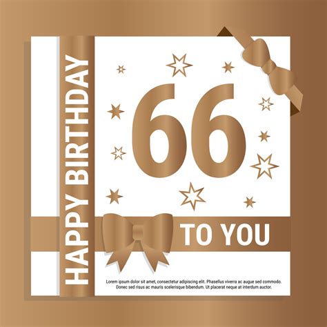 Happy 66th Birthday. Gold numerals and glittering gold ribbons. Festive background. Decoration ...