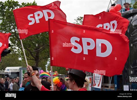 Flags of the SPD, Social Democratic Party of Germany, on the CSD ...