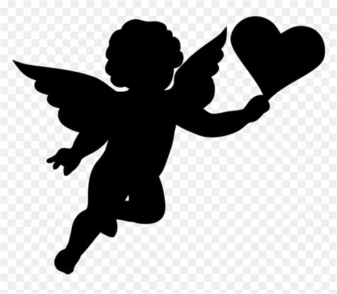 Cherub Cupid Silhouette Clip Art - Baby Angel Clipart Black And White, HD Png Download - vhv