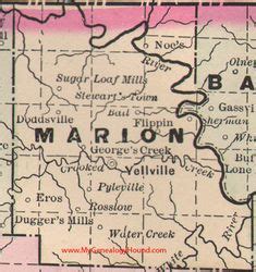 Marion County, Arkansas Map 1889 Yellville, Flippin, Pyleville, Eros ...