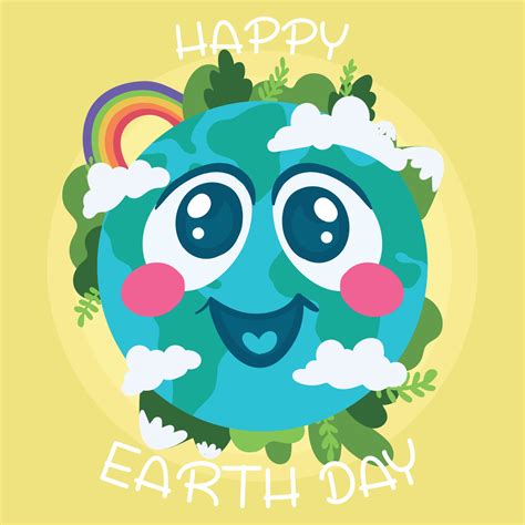 Happy earth planet be cartoon with rainbow and clouds Happy earth day Vector 8627461 Vector Art ...