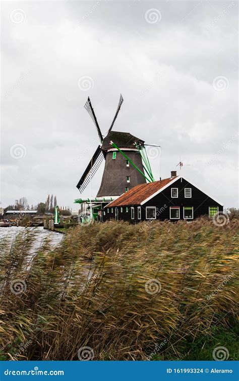 Windmills in Zaandam Zaanse Schans Village Stock Photo - Image of ...