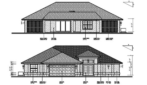 Elevation drawing of the bungalow with detail dimension - Cadbull