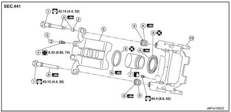 Nissan Rogue Service Manual: Rear disc brake - Unit disassembly and assembly - Brake System - Brakes