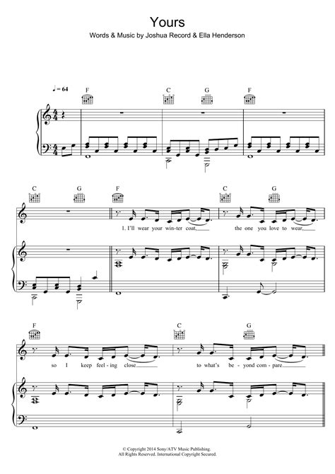 Yours by Ella Henderson Sheet Music for Piano, Vocal & Guitar Chords ...