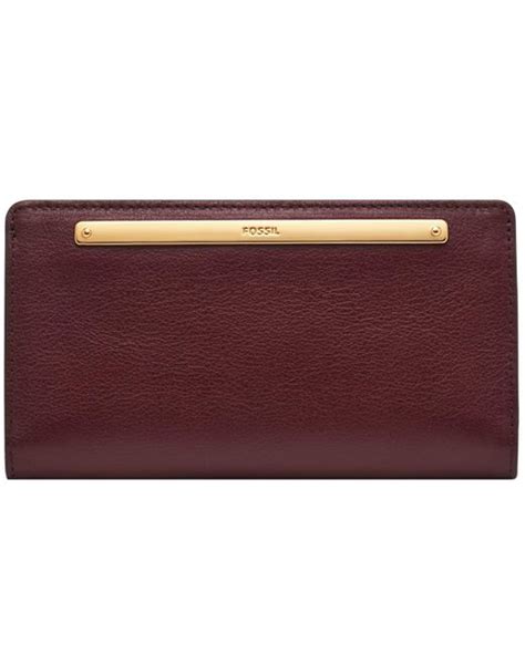 Fossil Liza Leather Slim Bifold Wallet in Red | Lyst