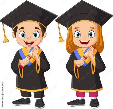 Cartoon graduation kids holding a diploma Stock Vector | Adobe Stock