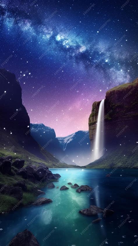 Premium AI Image | A night sky with a waterfall and the stars