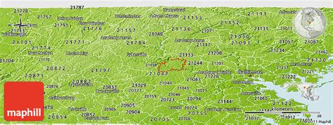 Physical Panoramic Map of ZIP Code 21163