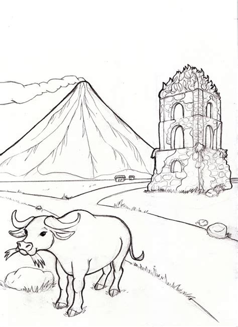 Mayon Volcano Drawing Sketch Coloring Page