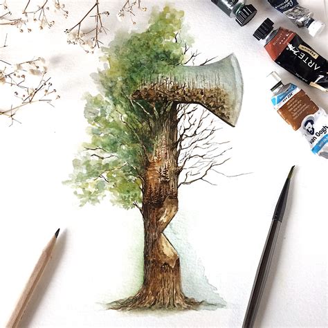 Environmental inspired art | Environmental art, Deforestation drawing, Nature art painting