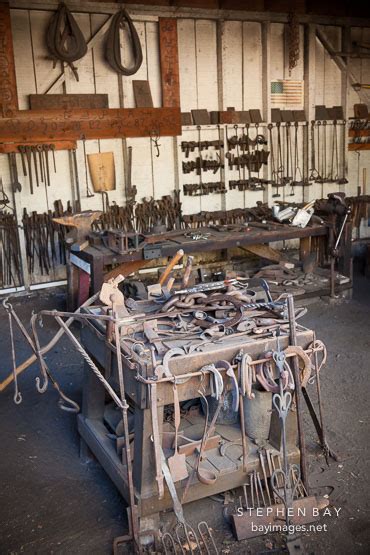 Photo: Tools in the blacksmith shop. Heritage Park, San Diego.