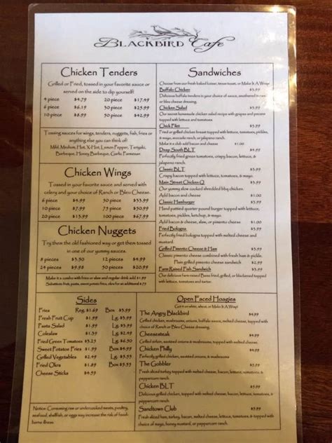 Blackbird Cafe Menu, Menu for Blackbird Cafe, Woodbury, Woodbury ...