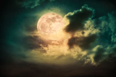 Nighttime Sky with Clouds and Bright Full Moon with Shiny. Stock Image ...