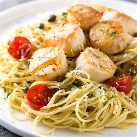 Pan Seared Scallops with Lemon Caper Pasta Recipe | Jessica Gavin