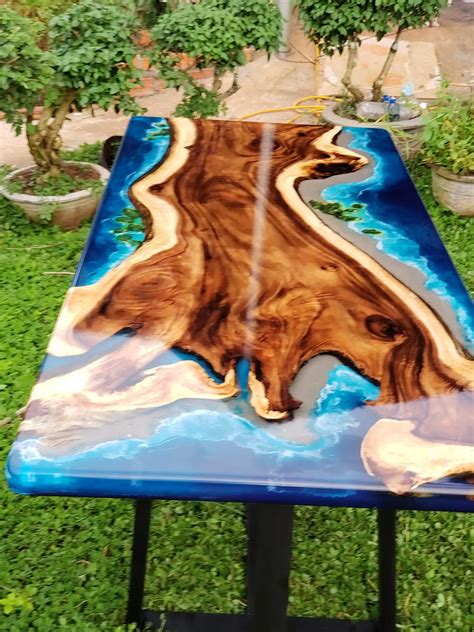 Vietnam Epoxy Saman Wood Table - Epoxy River Table For Dinning Room - Natural Live Edge Solid ...