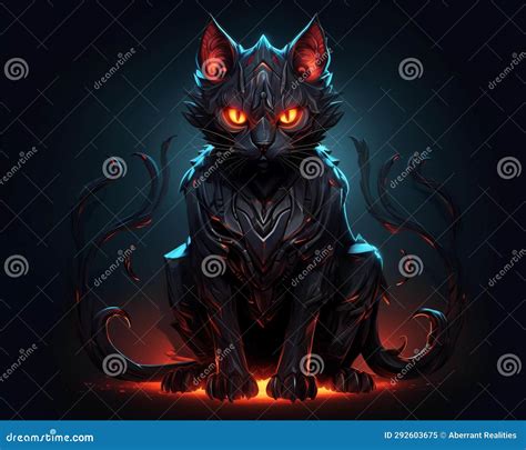 An Illustration of a Black Cat with Glowing Eyes Stock Illustration ...