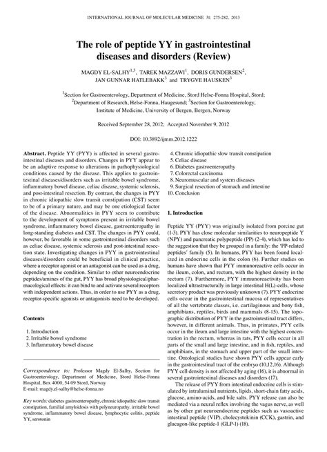 (PDF) The role of peptide YY in gastrointestinal diseases and disorders ...