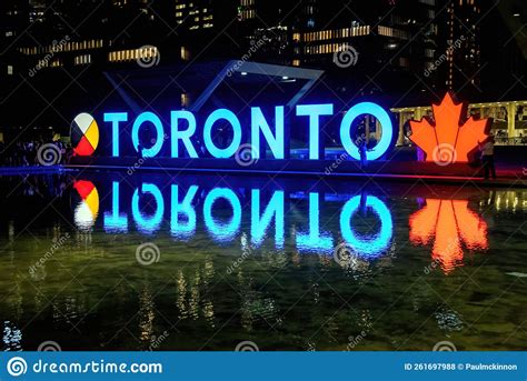 Toronto Sign at City Hall at Night Editorial Stock Photo - Image of ...