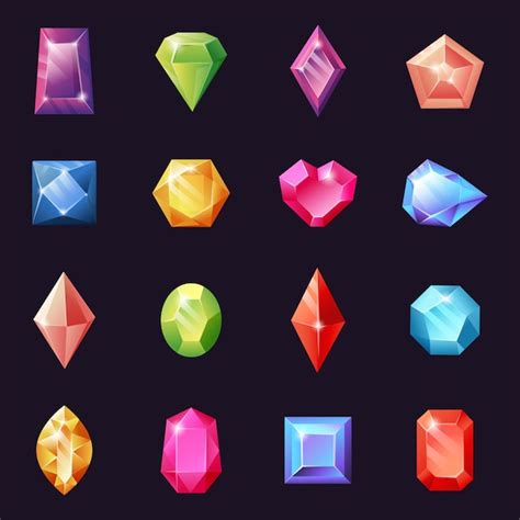 Premium Vector | Crystal game precious gems Ice shiny diamond pieces Glass stone prism Emerald ...