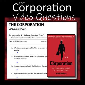 THE CORPORATION Documentary Focus Questions - NO PREP! -- (DOCX)