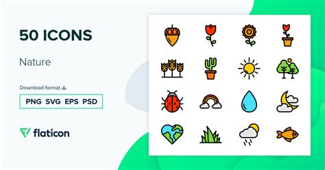 Nature Icon Pack | Outline Color | 50 .SVG Icons