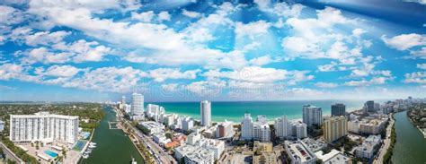 Aerial View of Miami Beach at Sunset. Amazing Panoramic Skyline Stock ...