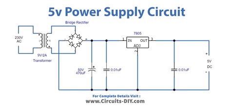 Simple 5V Power Supply Circuit Using LM7805 Regulator IC, 46% OFF