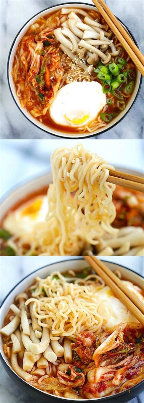 Kimchi Ramen – spicy Korean ramen with kimchi, mushroom and poached egg ...