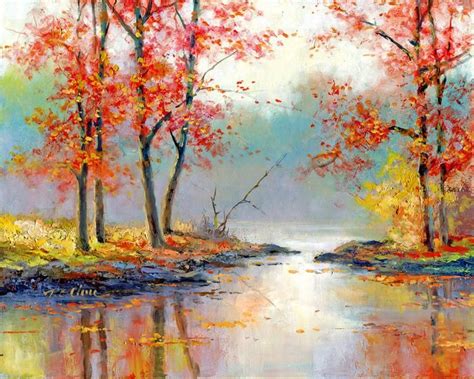 Fall Scene Art Print of Watercolor Painting Trees, Nature, Lake, Peaceful Gift Watercolors ...