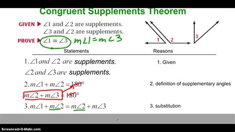 Congruent Supplements/Complements Theorems - YouTube