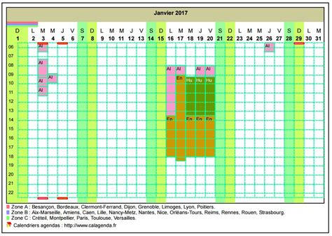 Calendrier planning horizontal mensuel avec la grille des horaires