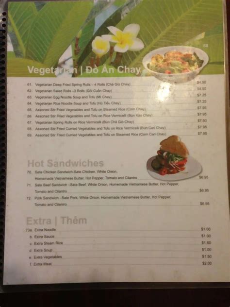 Menu at nho saigon restaurant, Calgary